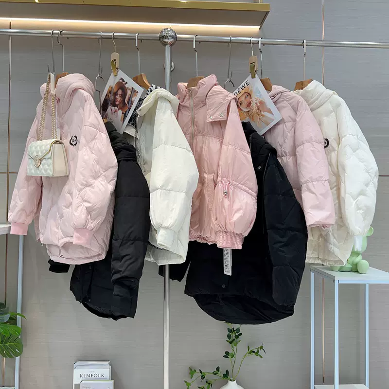 拉夏贝尔90白鸭绒羽绒服女2025冬季新款宽松简约短款面包服外套