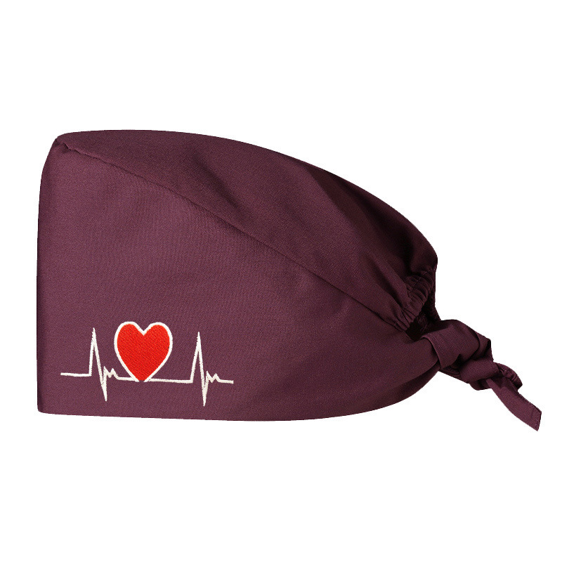 Gorro médico unisex de algodón puro de color sólido con bordado de electrocardiograma para hospital, salón de belleza, veterinario, enfermera