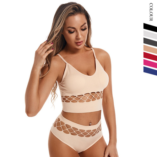 Cross-border hollow underwear set for women with small breasts, thin push-up bra without rims, plus size sports camisole