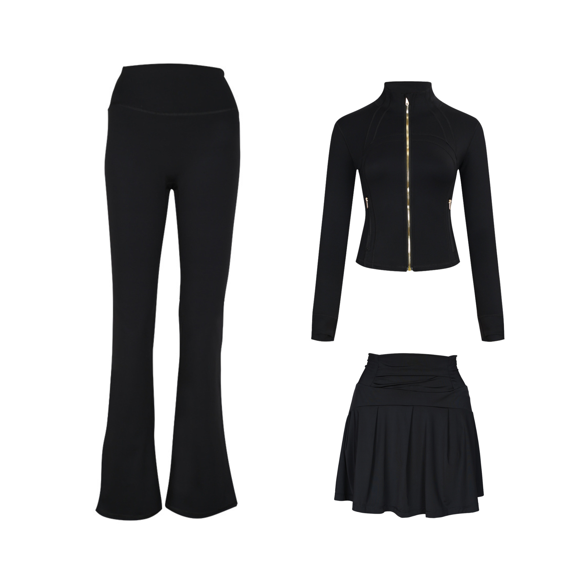 Women's 3-piece Activewear Set Cropped Jacket Skirt And Pants_voghion.com
