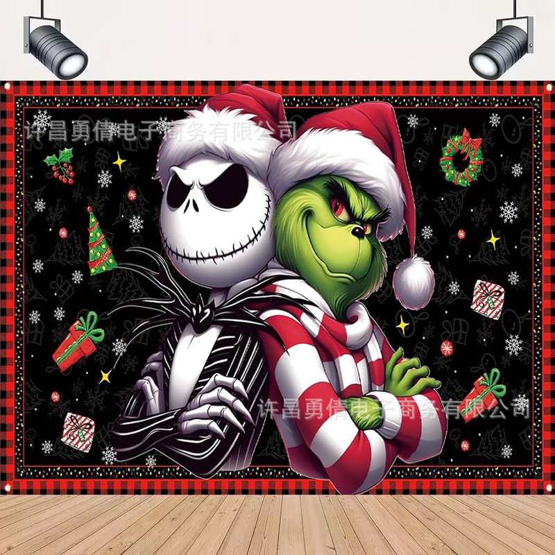Cross-border New Winter Cry Christmas Eve Photography Background Cloth Christmas Party Props Decoration Banner Hanging Cloth