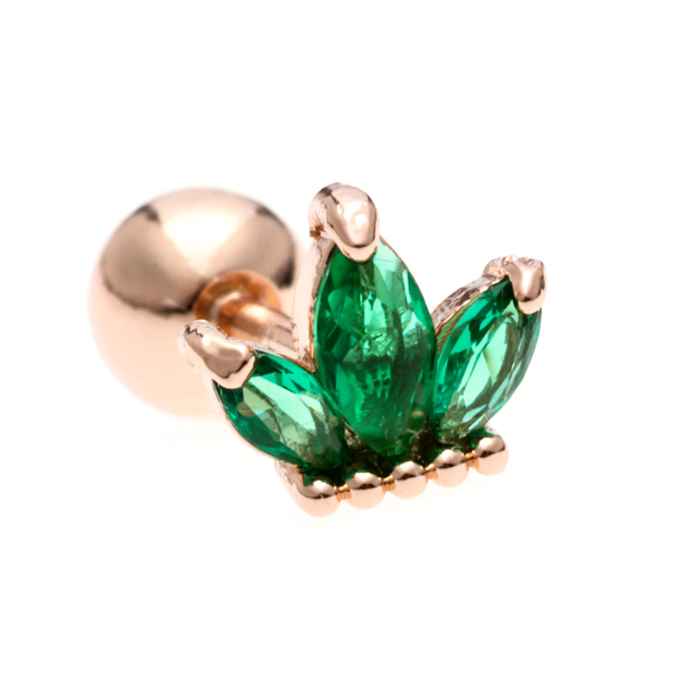 Color zircon bowknot ear bone studs screw piercing lock earring