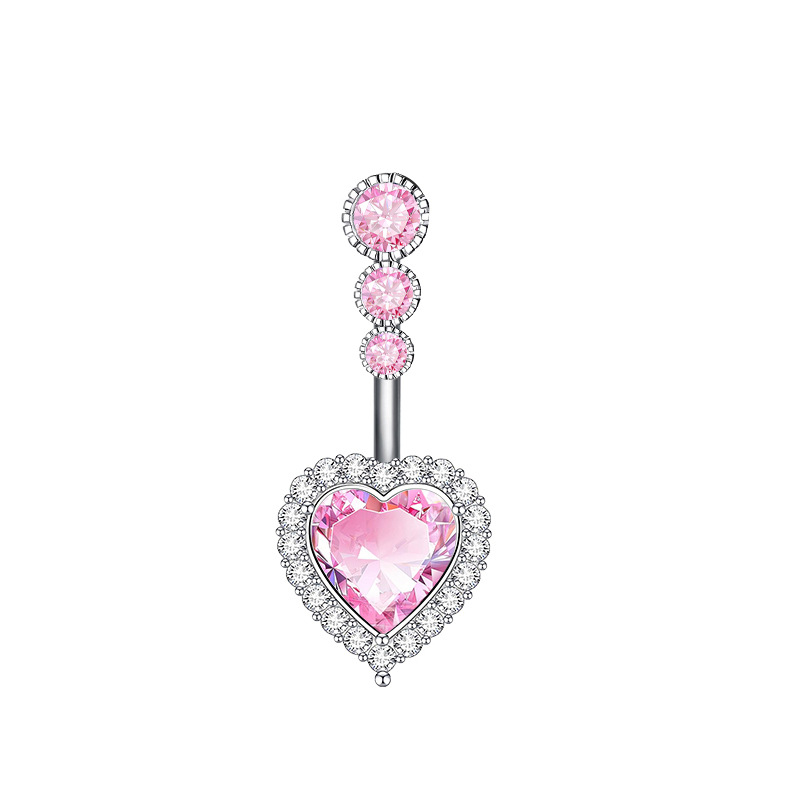 Piercing nombril papillon et cœur rose en acier inoxydable_voghion.com