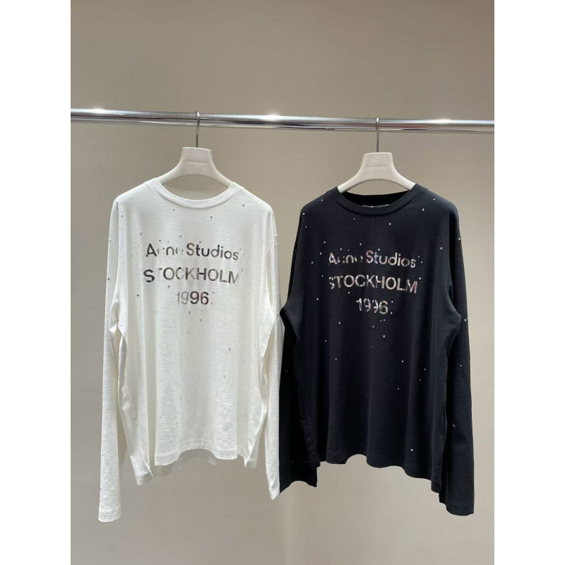 Cross-border new AC North American limited edition 1996 silver mirrored letter rhinestone long-sleeve T-shirt for women, loose fit, wholesale supply Cross-border new AC North American limited edition 1996 silver mirrored letter rhinestone long-sleeve T-shirt for women, loose fit, wholesale supply