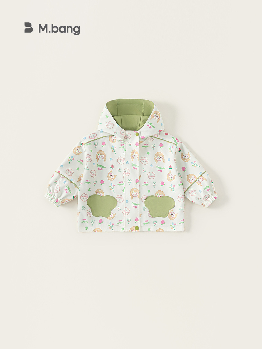 Yoobao ropa infantil de niñas ropa de otoño 2025 nueva niña impresa de manga larga bolsillo chaqueta con capuz para niños