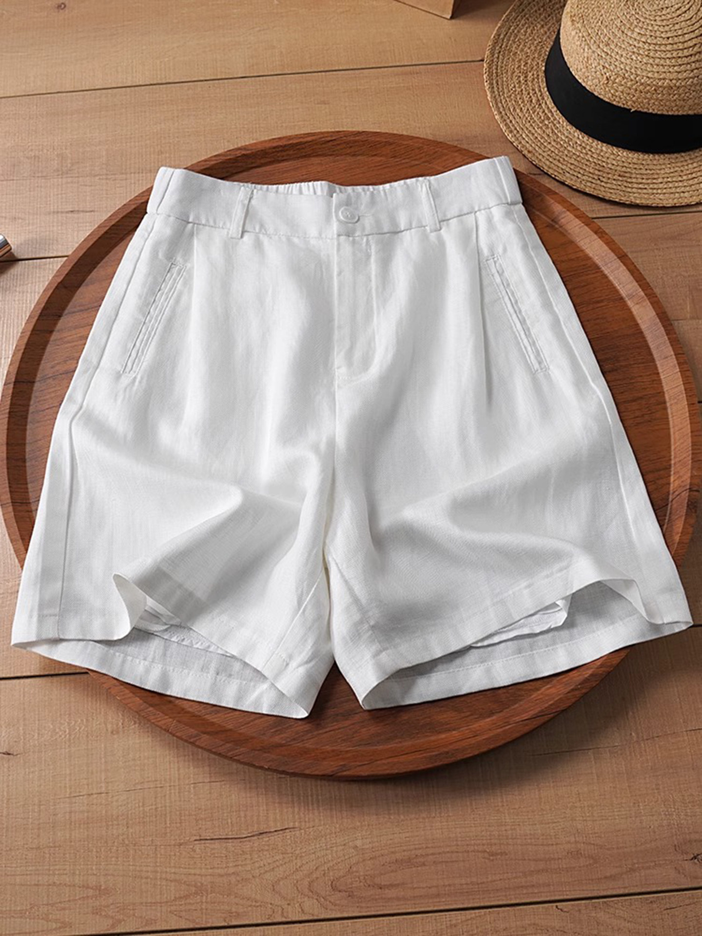 Quần short nữ dáng rộng chữ A cạp thun lưng sau chất liệu lụa mỏng mùa hè — Xanh lông mòng đen