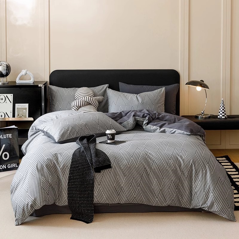 Set di biancheria da letto invernale per ragazzi, in puro cotone, stile nordico, minimalista e retrò, composto da quattro pezzi (100% cotone), per letto singolo._voghion.com
