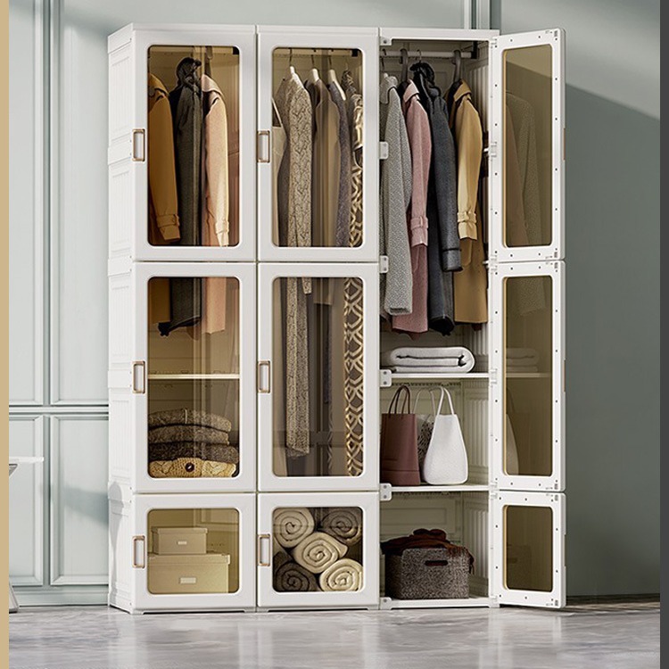 Instalación libre armario simple hogar dormitorio simple moderno de plástico plegable gabinete de alquiler de la habitación image 3