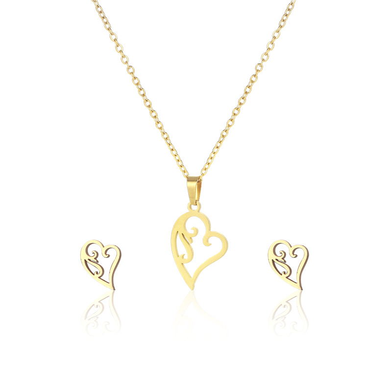 fashion hollow heart-shaped stainless steel necklace earrings set
