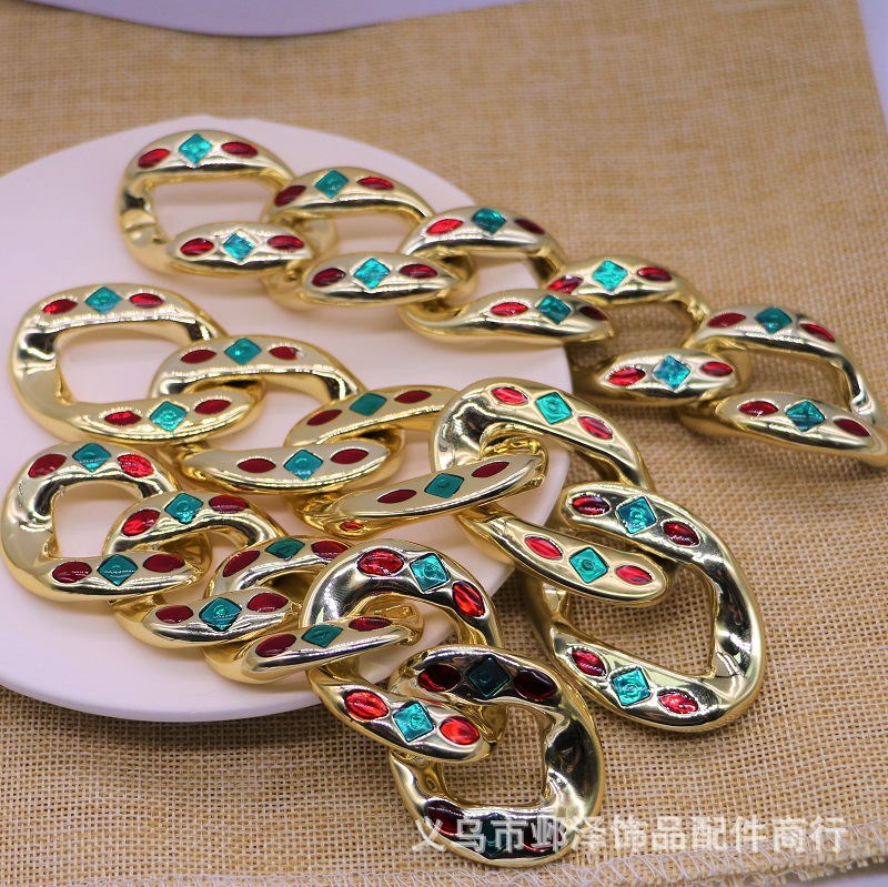 ins链条电镀彩色滴油ABS塑料女配件欧美时尚服装辅料手链鞋扣包