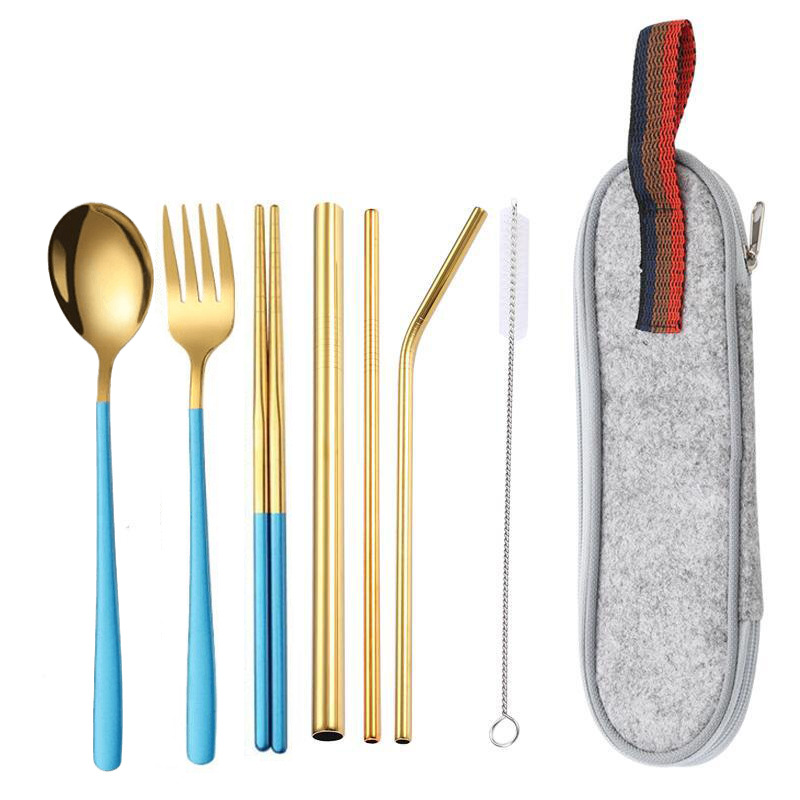 골드 블루 7 개 세트/라이트 그레이 가방