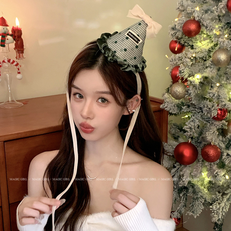 Ding-ding-ding~Velvet bow polka dot Christmas hat hairpin girl's…