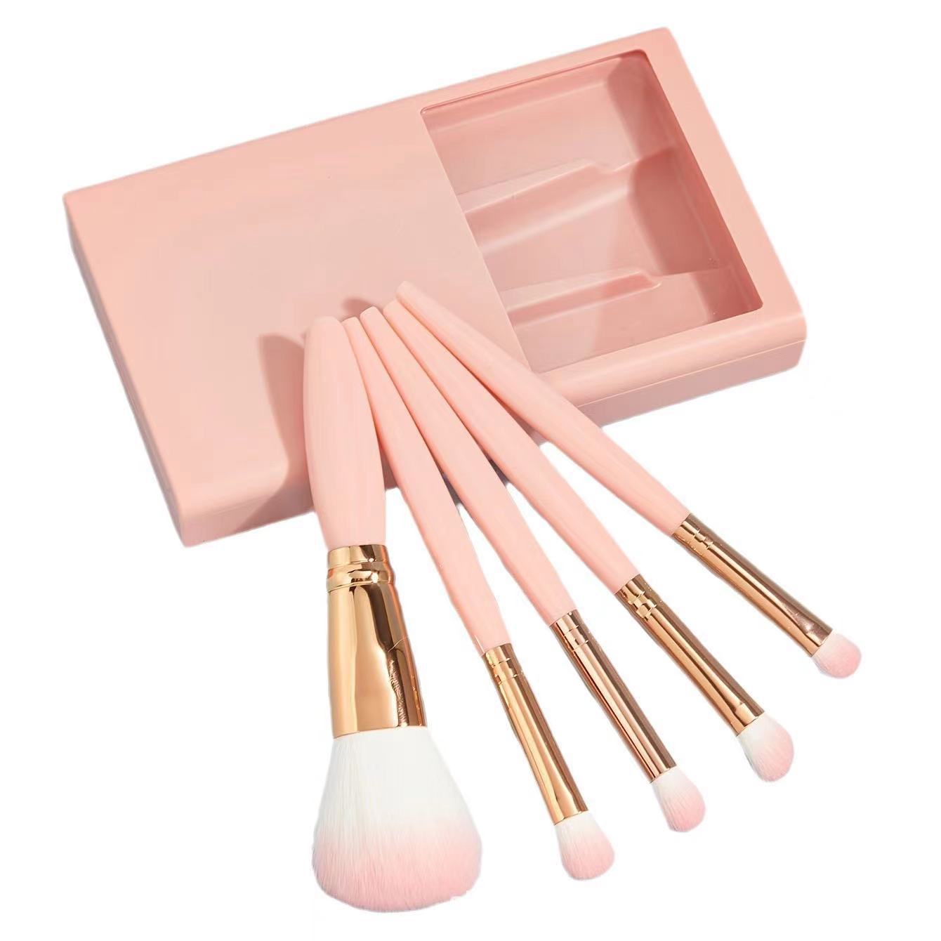 5 Makeup brush with mirror Travel set Soft hair Loose Powder eyeshadow brush Affordable portable Morandi window opening