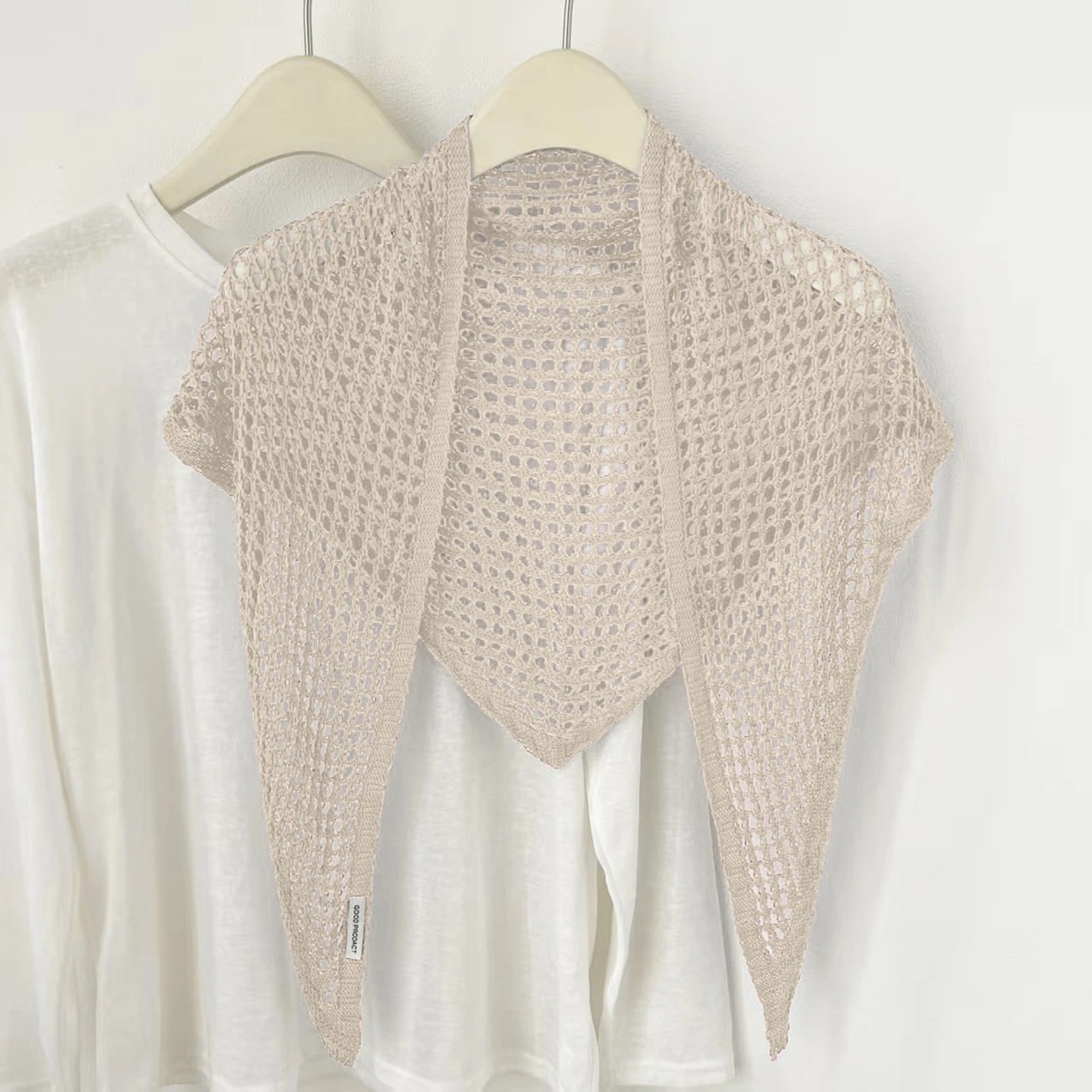 Spring New Style Mesh Hollow-Out Knitted Large Triangle Scarf Shawl for Women, Suitable for Air-Conditioned Rooms