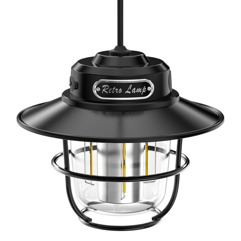 Lámpara de Camping Retro Portátil LED Type-C, Atenuación Continua, Luz Cálida, para Exteriores