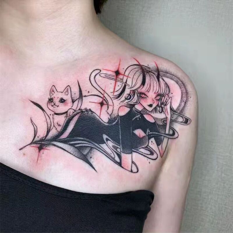 Tattoo Sticker Waterproof Long-lasting Geisha Flower Arm Cartoon Characters Princess Female Trendy Long-lasting Simulation ins Style Sexy Internet Celebrity