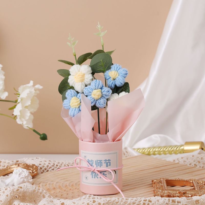 教師の日の花束プレゼント毛糸鉤織小花束ロマンチックな手提げ花純手編み先生プレゼント|undefined