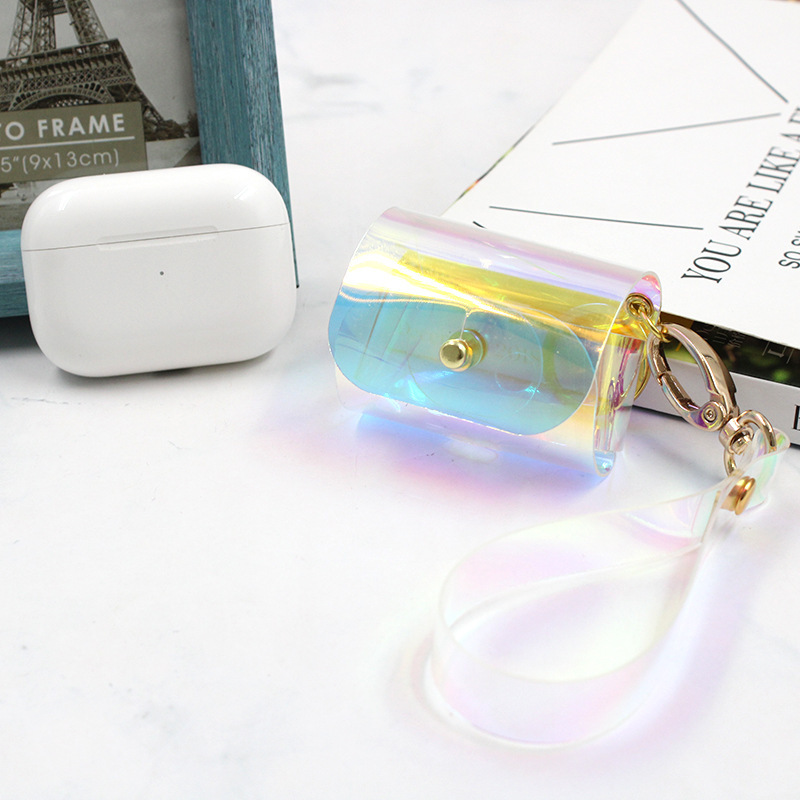 现货韩pvc蓝牙耳机包 幻彩透明适用airPods pro3代无线耳机保护套