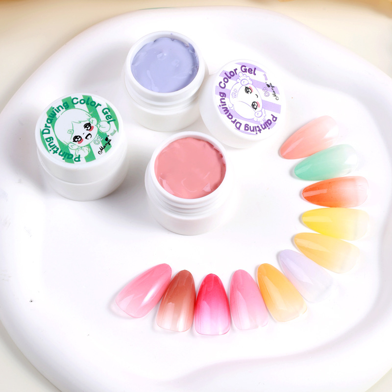 Esmalte de uñas en gel de secado rápido sin necesidad de lavado, famoso en Internet, gel de pintura recargable en forma de bloque con estilo de pegatinas de dibujos animados, colores vibrantes, gel de aplicación rápida.