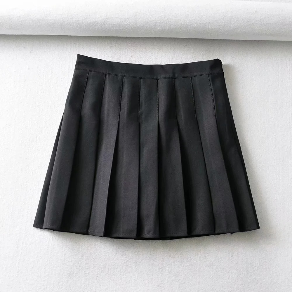 high waist solid color pleated skirt  NSAC21959