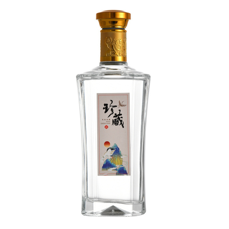 方形玻璃酒瓶透明白酒瓶一斤装500ml圆形礼盒全套酒瓶带标签|undefined