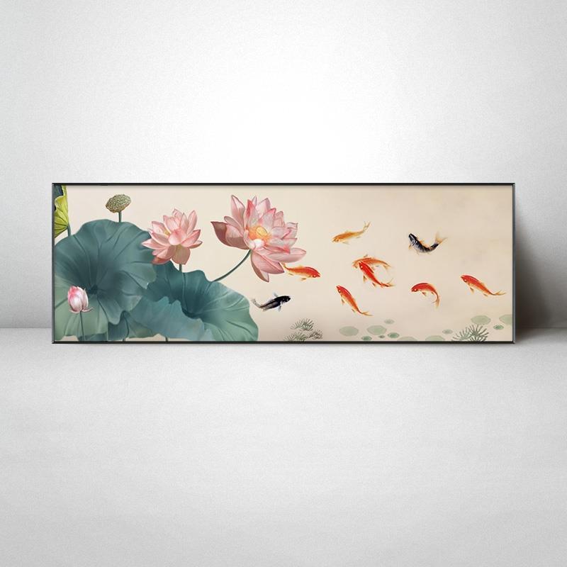 蓮と魚の絵スプレー油絵玄関装飾絵画垂直バージョン新中国風のリビングルームライト高級ハイエンド吊り絵画|undefined