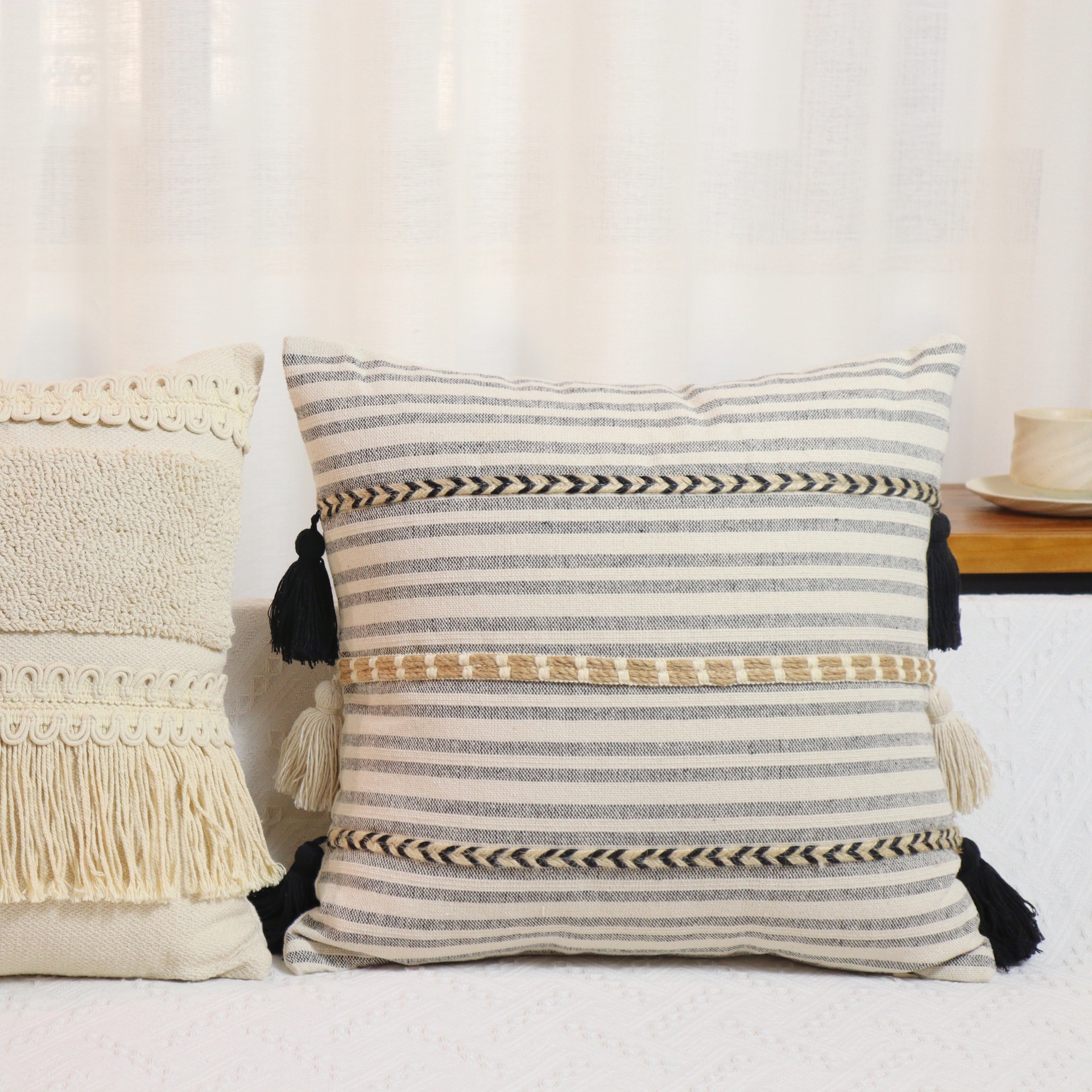 Ins Quiet Bohemian Velvet Tassel Geometric Pillow Living Room Pillow Sofa Bedroom Cushion