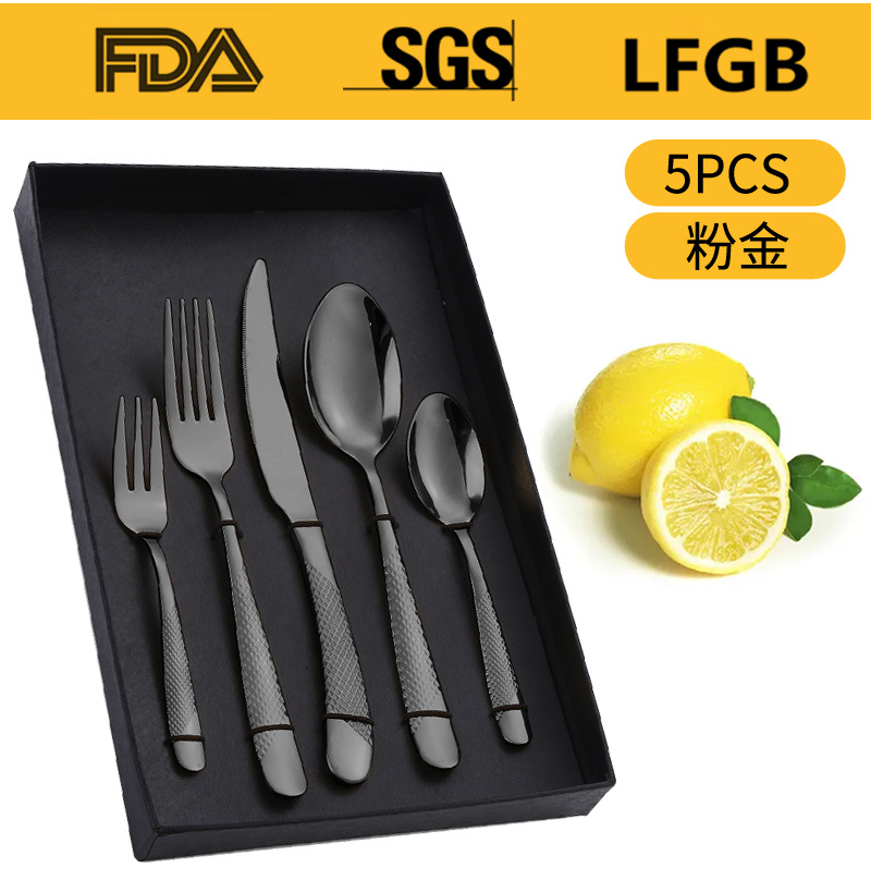 Productos calientes de Amazon TikTok Cuchillo de vajilla de acero inoxidable de diamante estrella, tenedor y cuchara cuatro piezas principales Cuchillo de restaurante occidental y traje de tenedor