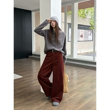 ICC 简约灯芯绒显瘦阔腿裤冬季复合绒保暖休闲裤女广州十三行1530