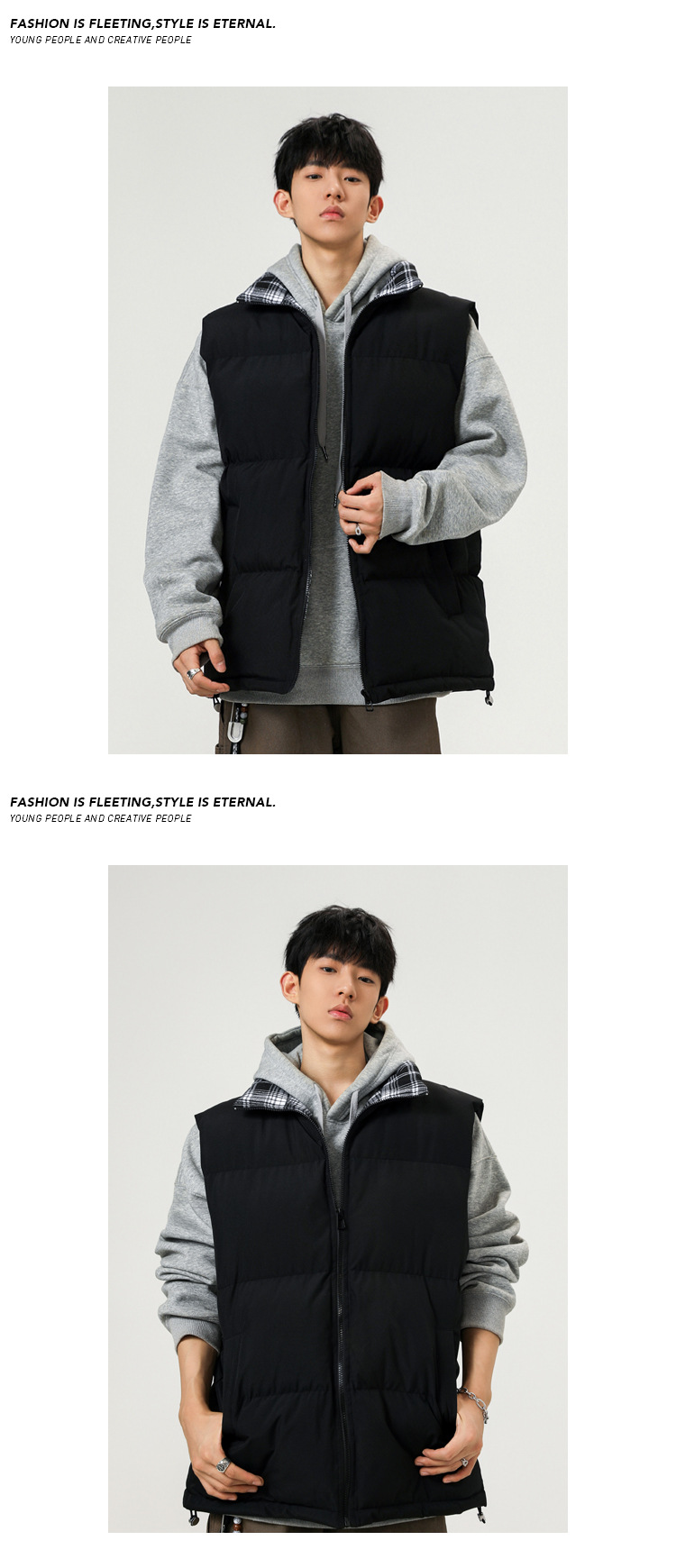 Plaid Patchwork Down Cotton Autumn Winter New Loose Plus Size Men's Casual Sports Thickened Warm Vest_voghion.com