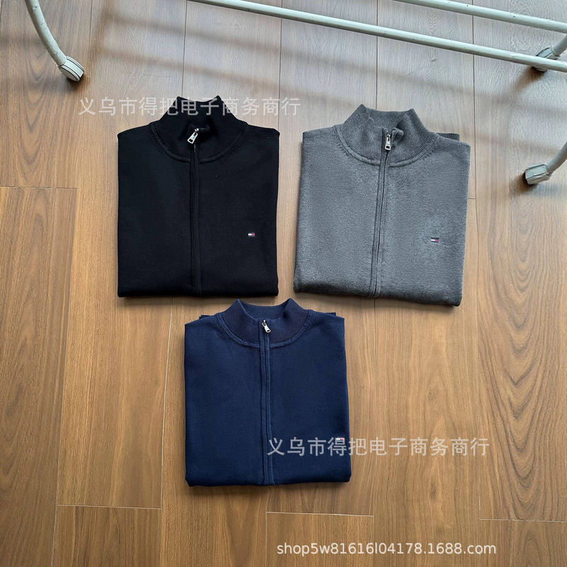 Cross-border autumn Tommy embroidered cardigan sweatshirt with stand-up collar, zip-up casual knitted sweater jacket Cross-border autumn Tommy embroidered cardigan sweatshirt with stand-up collar, zip-up casual knitted sweater jacket