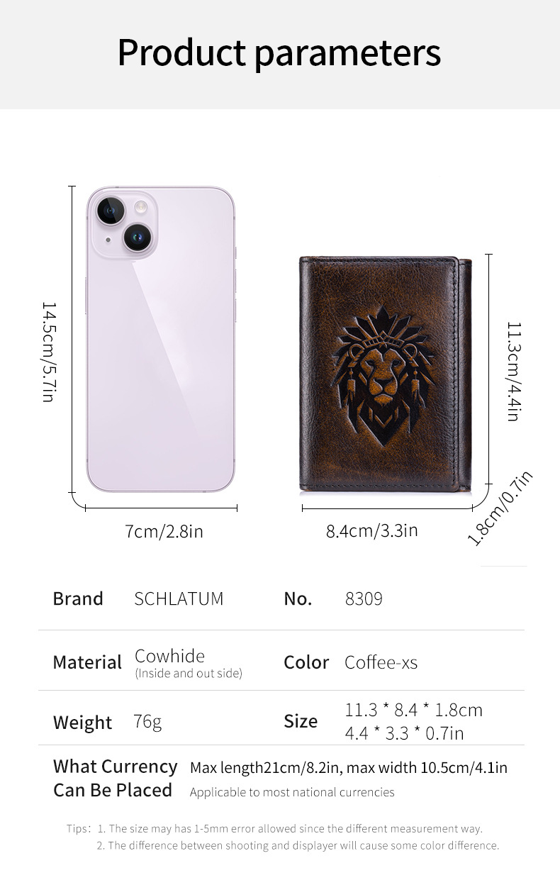 Ví nam da bò gập ba chống trộm RFID phong cách cổ điển — Nâu cà phê - phai màu, Nâu cà phê, Đen, Nâu ngựa hoang chi tiết 16