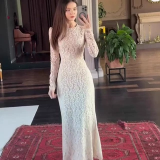 简约连衣裙长袖长裙欧美亚马逊2025年气质柔美优雅秋季跨境新款