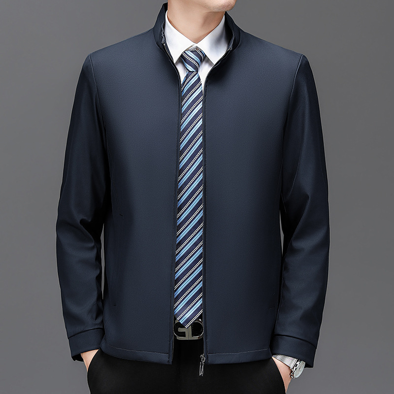 Autumn 2024 New Middle-aged and Elderly Business Men's Jacket with Vertical Collar Solid Color Dad Zipper high quality Jacket
