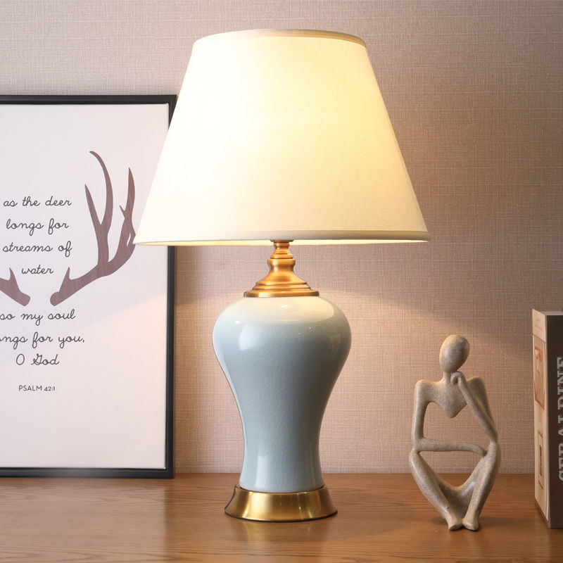 American ceramic table lamp bedroom bedside warm romantic creative home European living room study Ru porcelain plug-in lamps