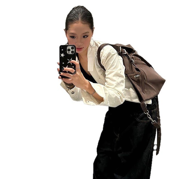 叮叮车蔡蔡家抖同款美式复古柳丁短款夹克高感翻领休闲辣妹外套女|undefined