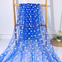 个性白色五角星网纱面料宝蓝色网布服装辅料玩具舞台服拍摄背景布