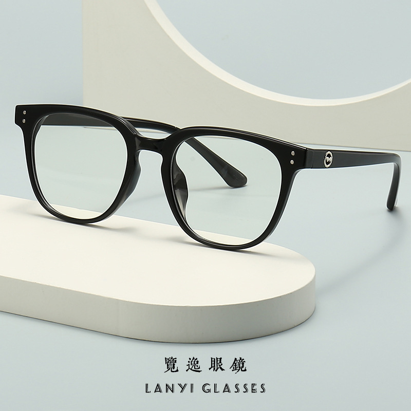 1217 new ultra-light round frame TR90 optical glasses frame black frame for men and women without makeup anti-blue light flat glasses frame
