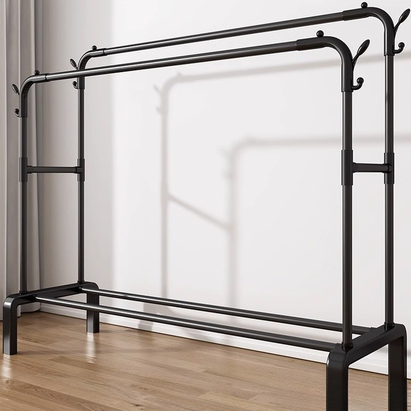 Coat Rack Bedroom Simple Indoor Household Clothes Rack Balcony Double-Pole Clothes Drying Rack Floor-Standing Clothes Storage Rack
