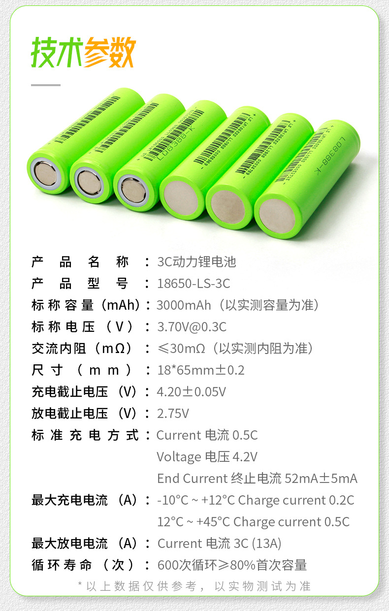 力神18650动力3000mAh 3C锂电池储能电动工具电动车太阳能电池组详情2