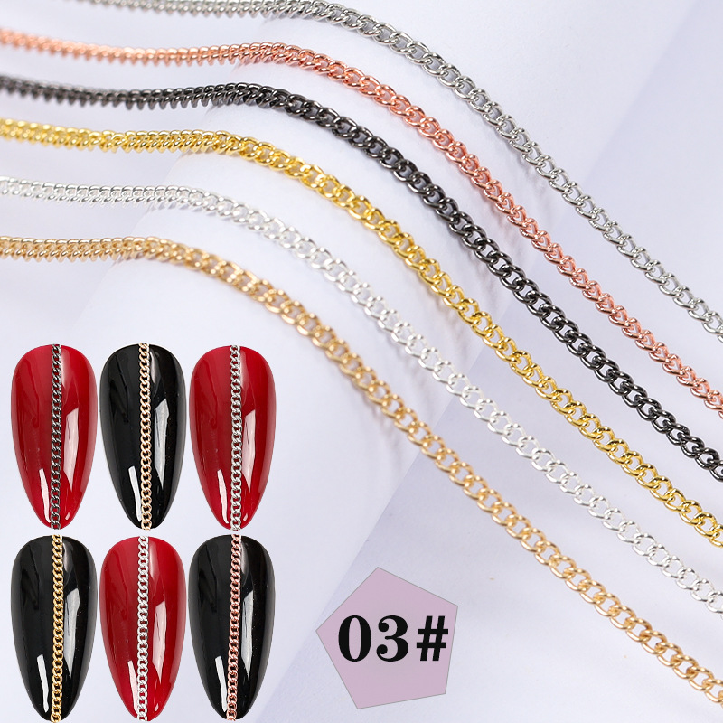 Super Value Six Packaging Japanese Style Creative Nail Decorative Chain Pearl Rhinestone Chain Nail Metal Color Retention Chain Wholesale display picture 2