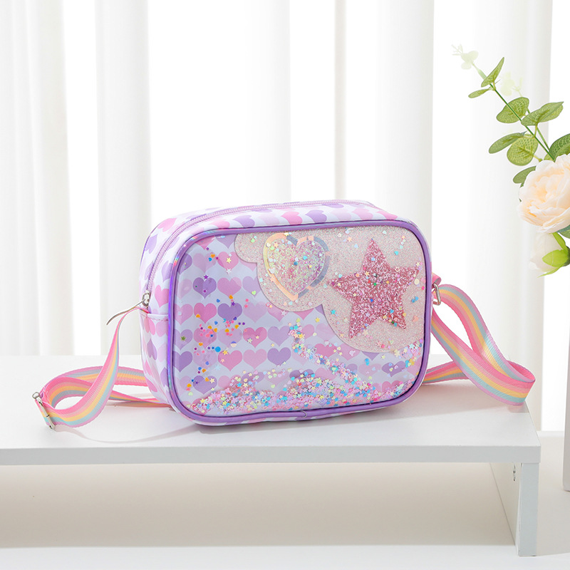 Kid‘s Medium Glitter Polyester Star Heart Shape Cute Square Zipper Crossbody Bag display picture 4