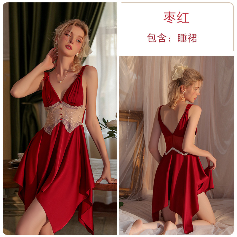 Ruoruo marca sexy pijamas de satén casual Correa camisón las mujeres exterior backless color sólido Home wear traje 2413