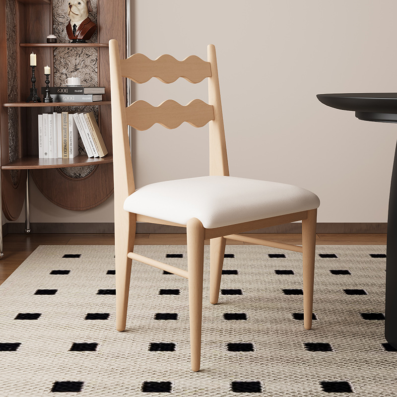 Silla de comedor de madera maciza retro francesa, hogar, restaurante medieval, silla trasera de tela de algodón y lino, mesa y silla de comedor de cuero de microfibra para hotel