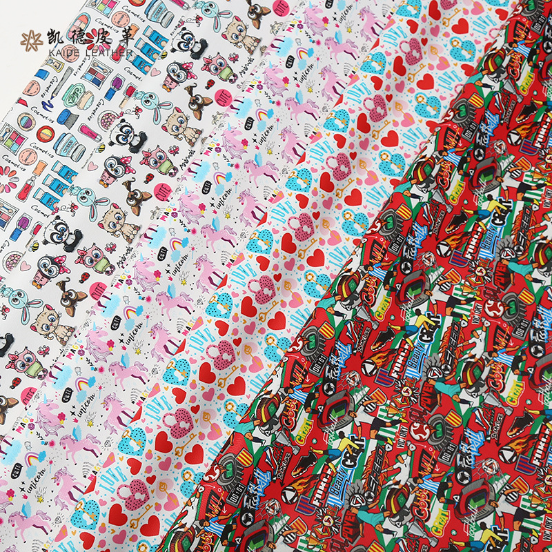箱包桌椅皮革印花材料卡通图案装饰材料pvc耐磨防水皮革面料皮料