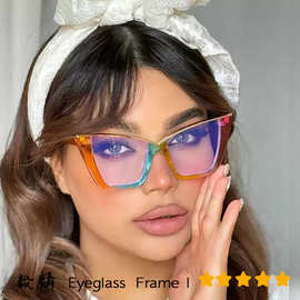 欧美跨境复古防蓝光大框猫眼框架眼镜素颜街拍凹造型Y2k眼镜框