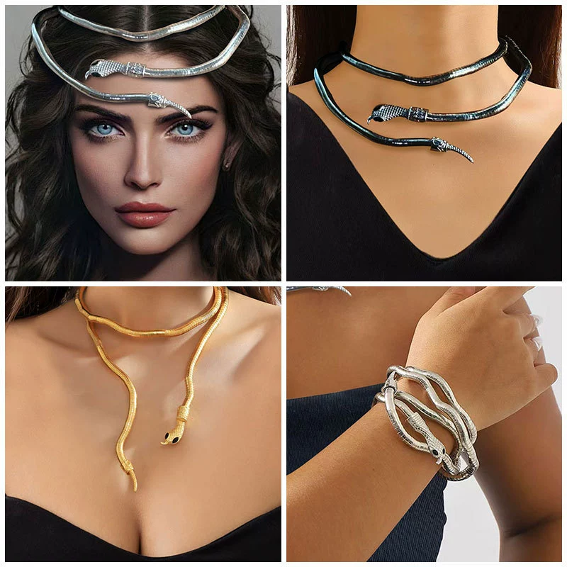 Европейские и американские трансграничные запутанные змеевидные личности панк случайные формы ожерелья ошейники женщины носят браслеты головные уборы высокого уровня
