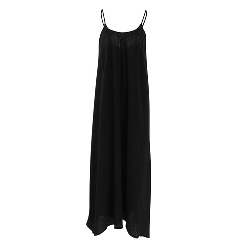 2023 Summer European and American Fashion Sexy Slit Solid Color Nightgown Cotton Suspender Long Outerwear Women's Home Clothes