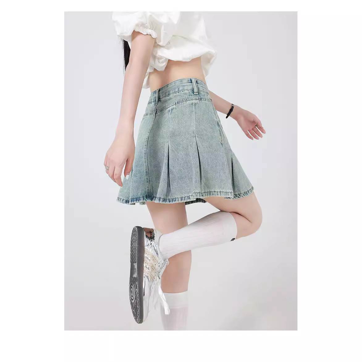Summer fashionable retro blue denim denim skirt