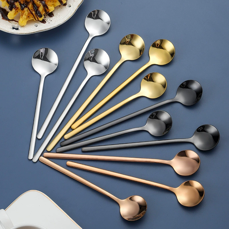 Маленькая круглая ложка из нержавеющей стали 304, золотая ложка для размешивания кофе, ложка для десерта из птичьего гнезда, ложка для приправ с длинной ручкой, с возможностью лазерной гравировки логотипа.